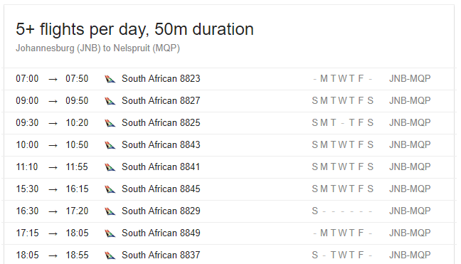Flight information for ICRPMC 2018 Skukuza Conference delegates wanting to fly between Johannesburg and Kruger Mpumalanga International Airport